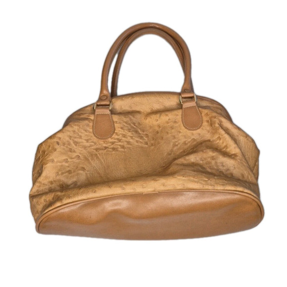Carryland Tan Faux Ostrich Leather Satchel Purse – Double Handle Handbag - Picture 2 of 14